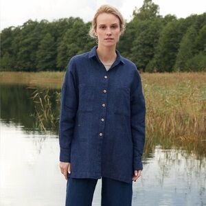 Linenfox | Vika Shirt, XS Navy Waffle Linen